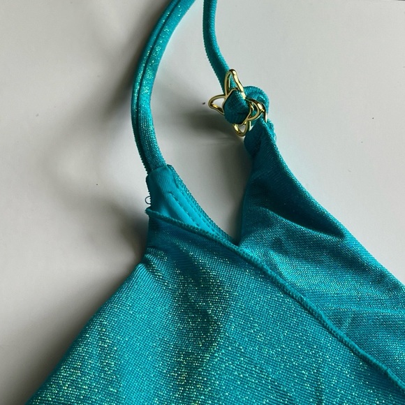 NWT BEACH BUNNY Keoni Crop Top Teal Turquoise w/ Gold Seashell Charms Size Small - Picture 7 of 12